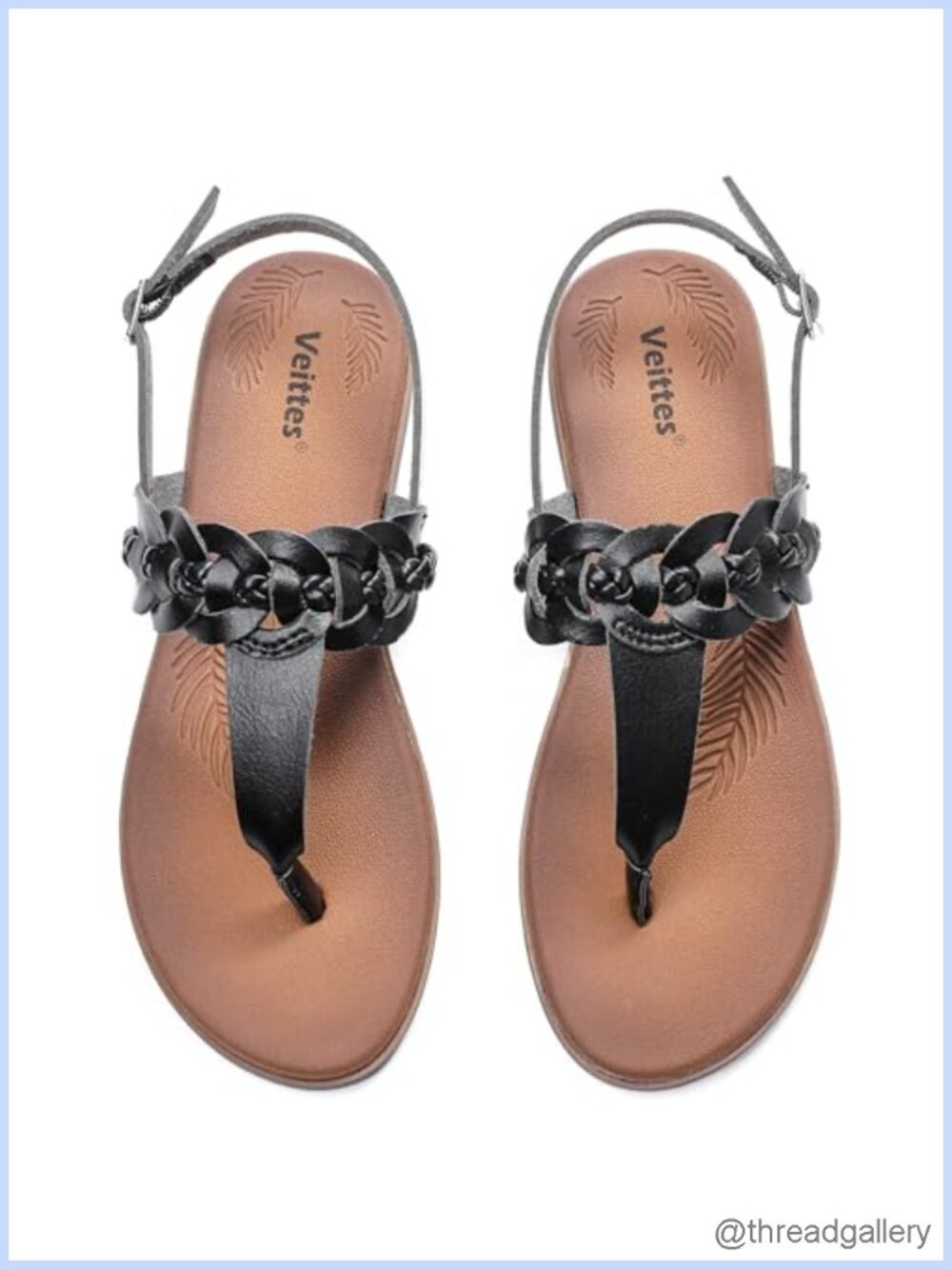 Veittes Faux Leather T-Strap Slide Sandals Open Toe Buckle